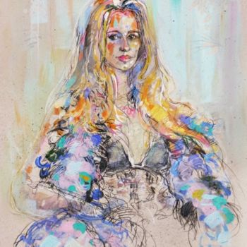 Painting titled "blonde-au-boa.jpg" by Raluca Vulcan, Original Artwork