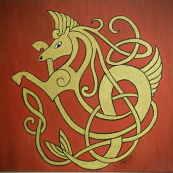 Peinture intitulée "viking horse" par Vultus, Œuvre d'art originale, Huile