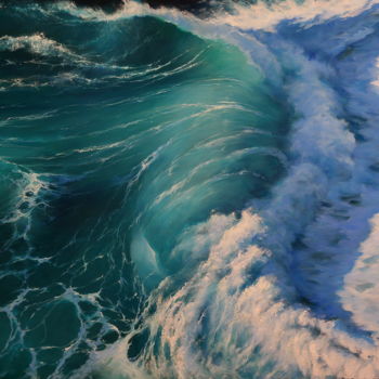 Painting titled ""Sea foam"" by Elena And Gennady Vylusk (Goshiki), Original Artwork, Oil Mounted on Wood Stretcher frame