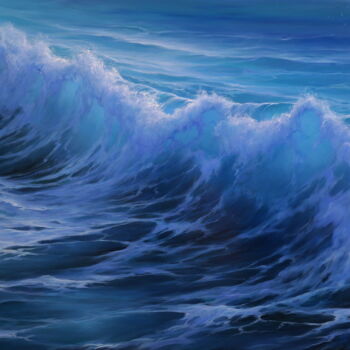 Painting titled ""Wave"" by Elena And Gennady Vylusk (Goshiki), Original Artwork, Oil Mounted on Wood Stretcher frame