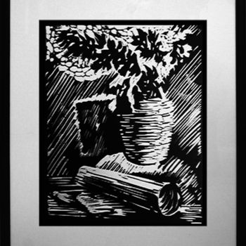 Gravures & estampes intitulée "Натюрморт с вазой" par Vugar Guliyev, Œuvre d'art originale, Linogravures