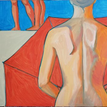 Картина под названием "Red umbrella" - Leyla Kravtsova, Подлинное произведение искусства, Масло