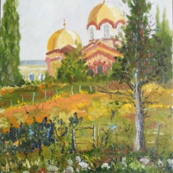 Ζωγραφική με τίτλο "Новоафонский монаст…" από Елена Вяземская, Αυθεντικά έργα τέχνης, Λάδι