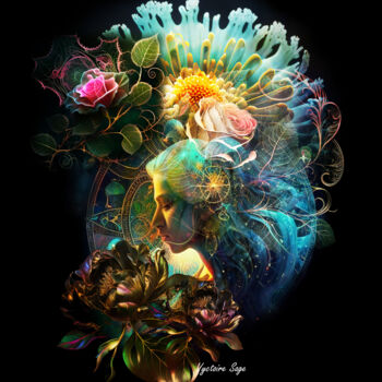 Arts numériques intitulée "La femme aux fleurs" par Vyctoire Sage, Œuvre d'art originale, Photo montage