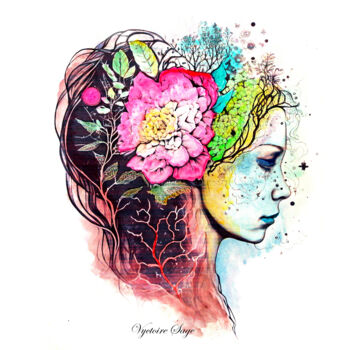 Arts numériques intitulée "Woman flowers brain" par Vyctoire Sage, Œuvre d'art originale, Travail numérique 2D