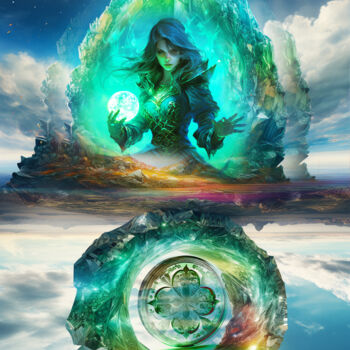 Digitale Kunst mit dem Titel "Emerald Witch" von Vyctoire Sage, Original-Kunstwerk, Fotomontage