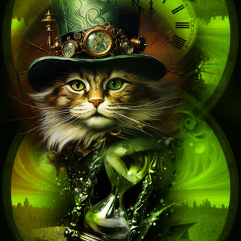 Arts numériques intitulée "Green Cat Witch" par Vyctoire Sage, Œuvre d'art originale, Photo montage