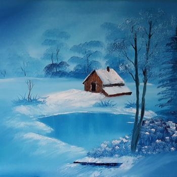 Malerei mit dem Titel "Winterlake" von Bettie Melieste, Original-Kunstwerk, Öl