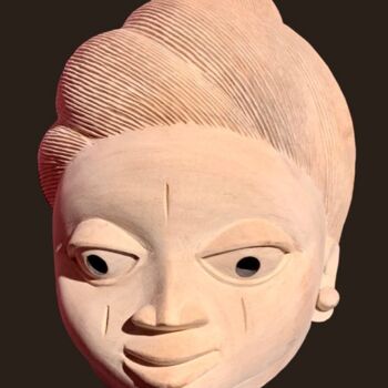 Scultura intitolato "Sculpture masque su…" da Wabi Dossou, Opera d'arte originale, Legno