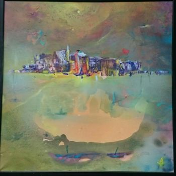 Pittura intitolato "City by lake" da Wladimir Abramuszkin, Opera d'arte originale, Acrilico