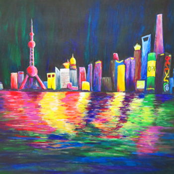 Peinture intitulée "Shanghai Bund Skyli…" par Wabyanko, Œuvre d'art originale, Acrylique