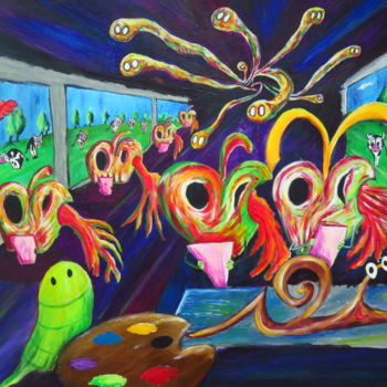 Schilderij getiteld "Nightmare in TGV tr…" door Wabyanko, Origineel Kunstwerk, Acryl