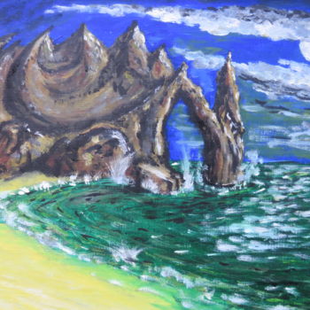 Pittura intitolato "Etretat dragon blue" da Wabyanko, Opera d'arte originale, Olio