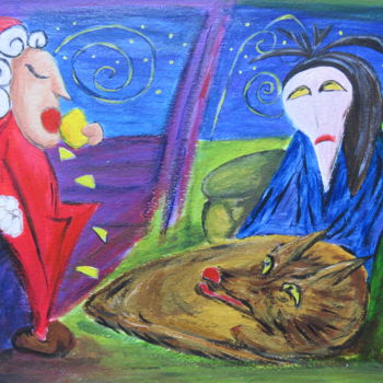 Schilderij getiteld "In train with Santa…" door Wabyanko, Origineel Kunstwerk, Acryl