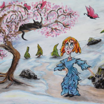 Malarstwo zatytułowany „Sakura Tree” autorstwa Wabyanko, Oryginalna praca, Akryl