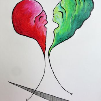 「Love balloons heart…」というタイトルの絵画 Wabyankoによって, オリジナルのアートワーク, アクリル