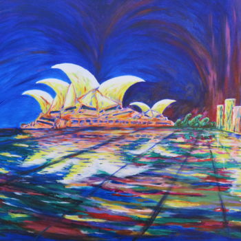 Painting titled "Sydney Opera Skyline" by Wabyanko, Original Artwork, Acrylic Mounted on Other rigid panel