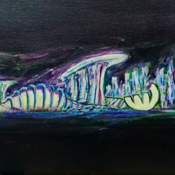 Painting titled "Singapore Marina Sk…" by Wabyanko, Original Artwork, Acrylic