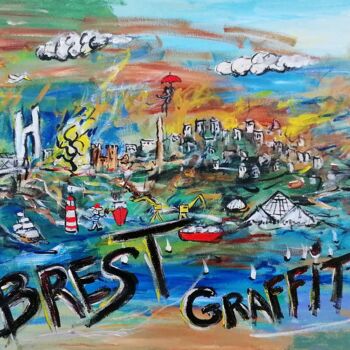 Painting titled "Brest Graffiti" by Wabyanko, Original Artwork, Acrylic Mounted on Wood Stretcher frame
