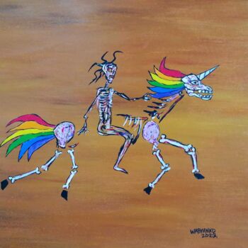 Painting titled "Riding Unicorn" by Wabyanko, Original Artwork, Acrylic