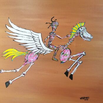 Peinture intitulée "Riding Pegasus" par Wabyanko, Œuvre d'art originale, Acrylique