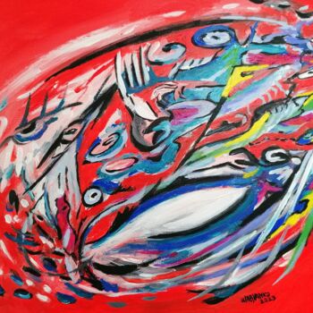 Картина под названием "Ara Macao abstrait" - Wabyanko, Подлинное произведение искусства, Акрил Установлен на Деревянная рама…