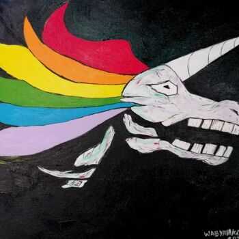Peinture intitulée "Unicorn rainbow bla…" par Wabyanko, Œuvre d'art originale, Acrylique Monté sur Châssis en bois