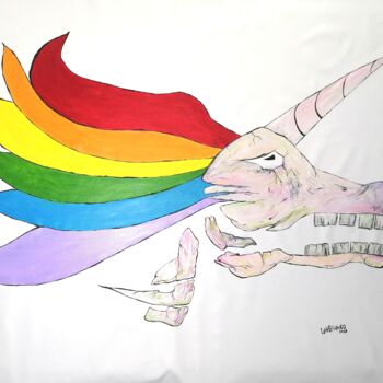 Painting titled "Unicorn rainbow sku…" by Wabyanko, Original Artwork, Acrylic