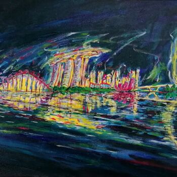 Pittura intitolato "Singapore Marina sk…" da Wabyanko, Opera d'arte originale, Acrilico Montato su Telaio per barella in leg…