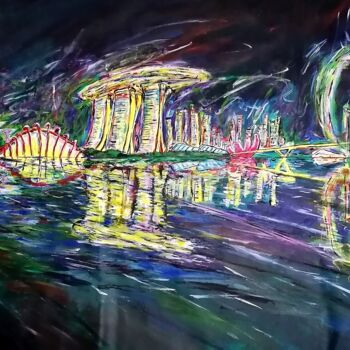 Painting titled "Singapore Marina sk…" by Wabyanko, Original Artwork, Acrylic