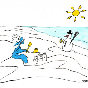 Malarstwo zatytułowany „Sand castle snowman” autorstwa Wabyanko, Oryginalna praca, Akryl
