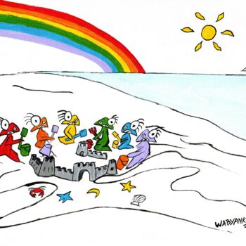 绘画 标题为“Sand castle Rainbow” 由Wabyanko, 原创艺术品, 丙烯