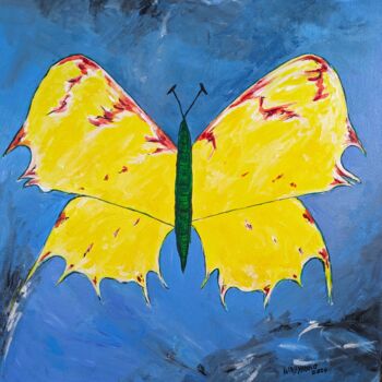 제목이 "Papillon lemon citr…"인 미술작품 Wabyanko로, 원작, 아크릴 나무 들것 프레임에 장착됨