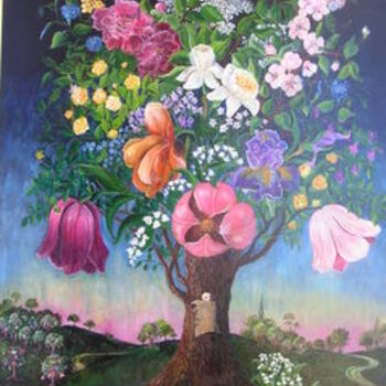 Painting titled "L'arbre à fleurs" by Wadislava Dedoncker (Wadis), Original Artwork