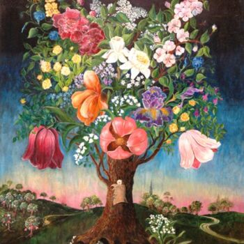 Painting titled "l'arbre à fleurs" by Wadislava Dedoncker (Wadis), Original Artwork