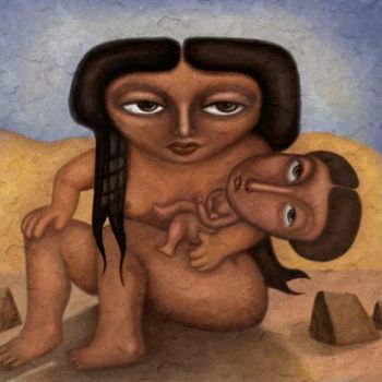Arts numériques intitulée "A woman with her ch…" par Wael Hamid, Œuvre d'art originale
