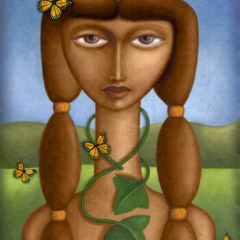 Digital Arts titled "A Young Woman" by Wael Hamid, Original Artwork, Digital Painting