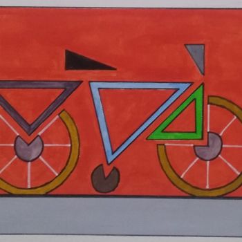 Painting titled "Bike" by Wagner Cavalcante, Original Artwork, Gouache