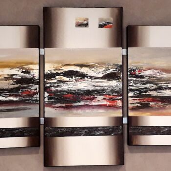 Painting titled "Triptyque Vibration" by Pascaline Wagner, Original Artwork, Oil Mounted on Wood Stretcher frame