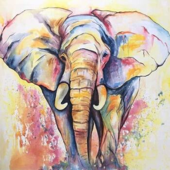 Painting titled "African elephant" by Waiswa Arts, Original Artwork, Acrylic