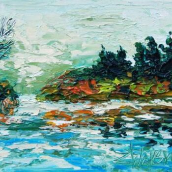 Painting titled "AUTUMN LAKE" by Zbigniew Waksmundzki, Original Artwork, Oil