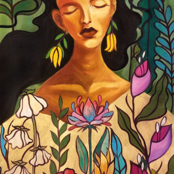 Malarstwo zatytułowany „Jardin de fleurs” autorstwa Yuk Wa Yu, Oryginalna praca, Akryl
