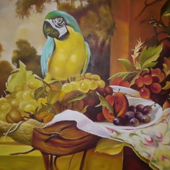 Painting titled "Bird on Dinner Part…" by Waldemar Engelowski, Original Artwork, Oil