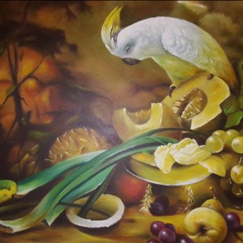 Painting titled "Bird on Dinner Part…" by Waldemar Engelowski, Original Artwork, Oil