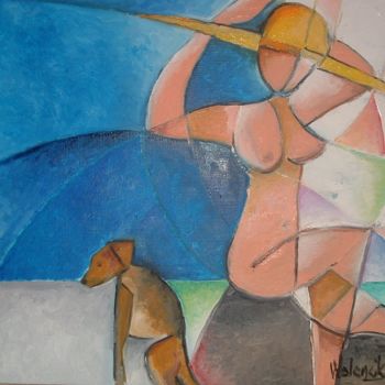 Malerei mit dem Titel "La femme au chapeau…" von Marc Walencik, Original-Kunstwerk, Öl