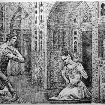 Disegno intitolato "Amour, trahison et…" da Walid Lemkecher, Opera d'arte originale, Inchiostro