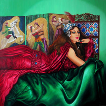 Pintura titulada "Rubis sur un lit d'…" por Walid Lemkecher, Obra de arte original, Oleo Montado en Bastidor de camilla de m…