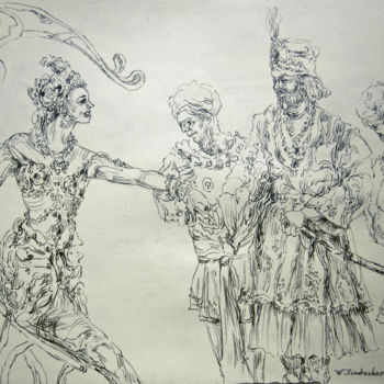 Drawing titled "L'arrivée de la Pri…" by Walid Lemkecher, Original Artwork, Pencil