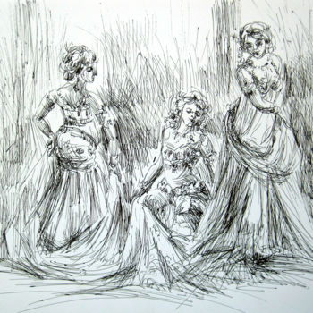 Drawing titled "La danse de l'envoû…" by Walid Lemkecher, Original Artwork, Ink