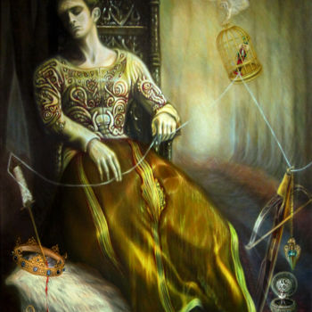 Pintura intitulada "The Thread of Tales" por Walid Lemkecher, Obras de arte originais, Óleo Montado em artwork_cat.